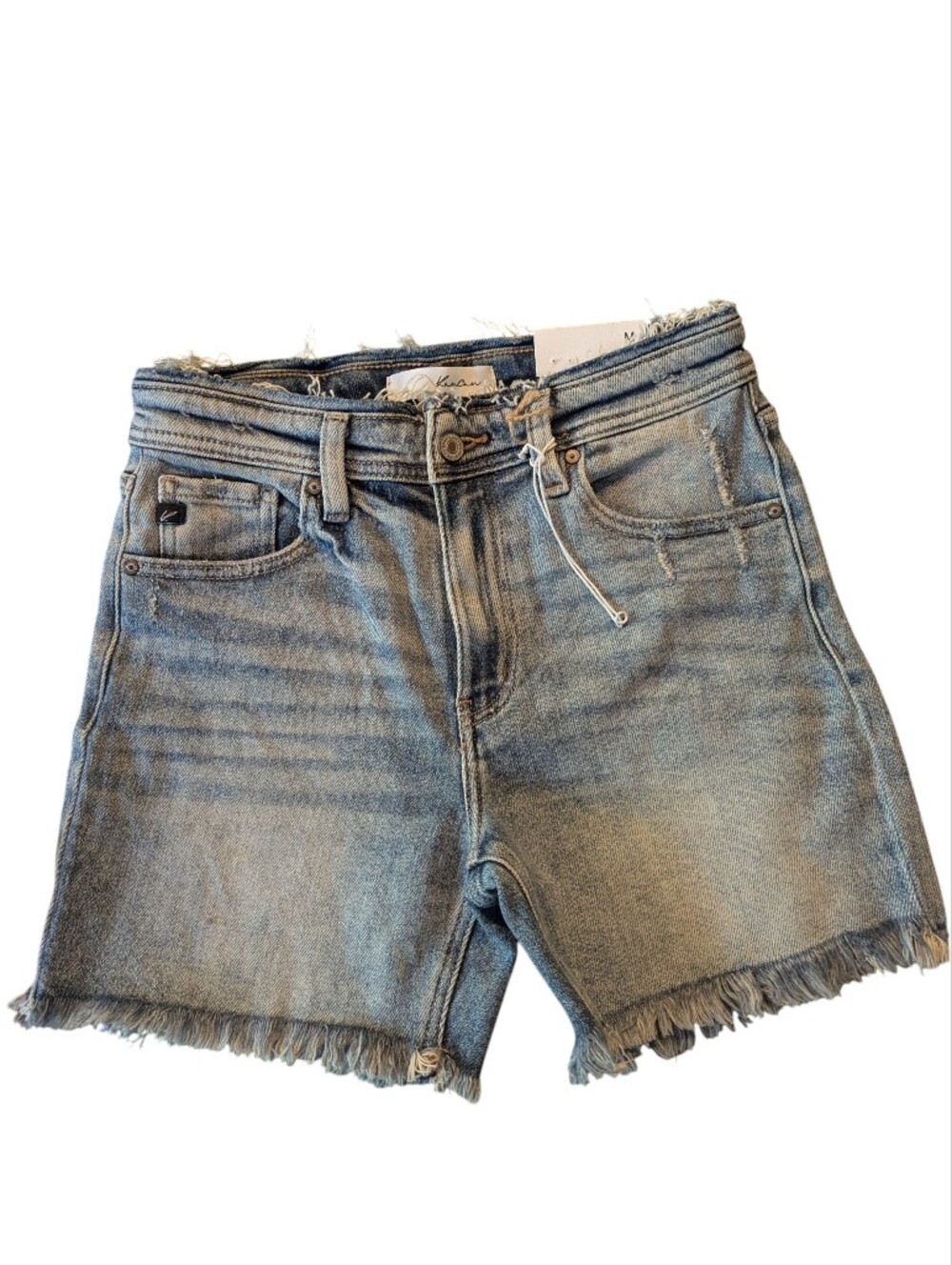 KanCan Women's High Rise Light Blue Denim Frayed Hem Shorts Medium - Picture 2 of 9